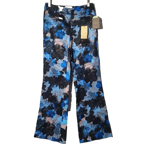 Anthropologie Elevenses The Brighton Pants Women's 0 Blue Gray Satin Wide Leg - Picture 1 of 7